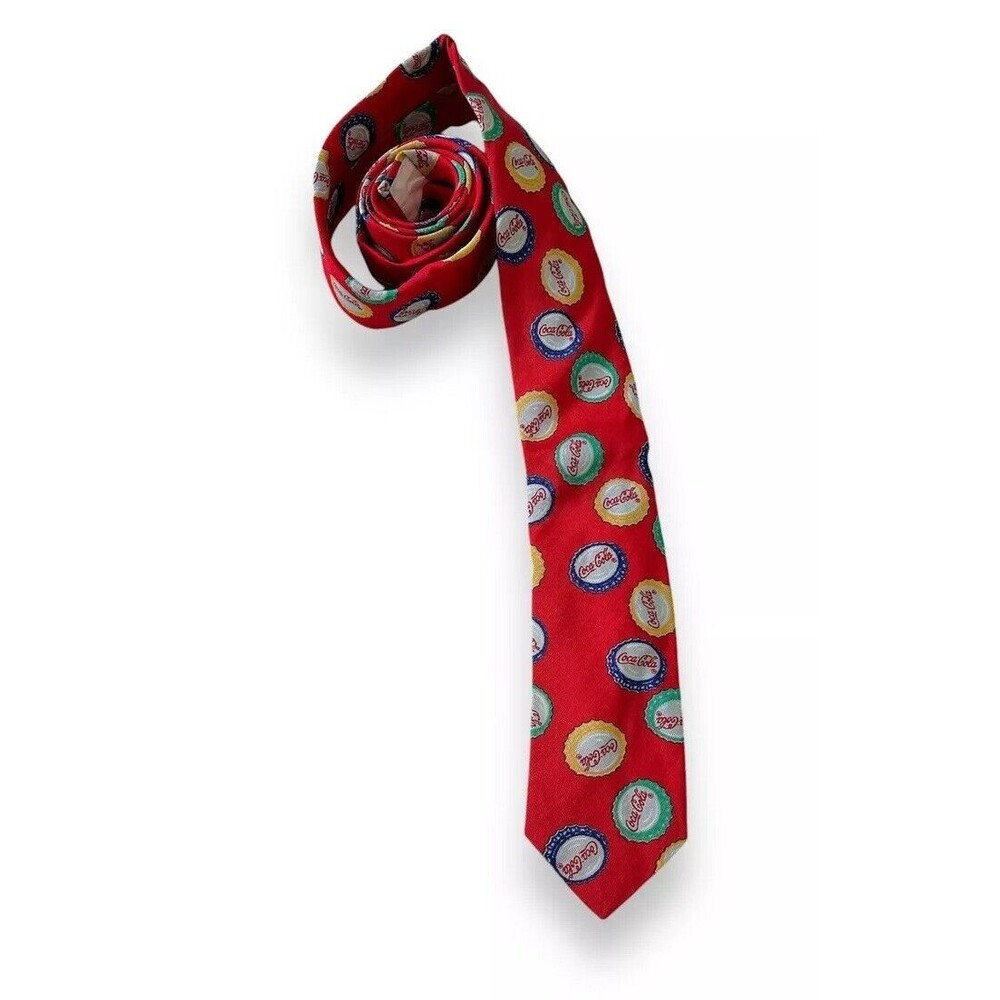 Vintage Red Coca-Cola Tie 56” X 2.5” Made In USA Multicolor Caps